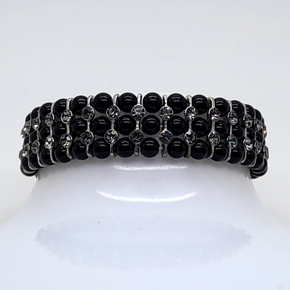 Gorgeous 6mm Black Glass pearl Multi-Strand with ab Stretch fashion Bracelets